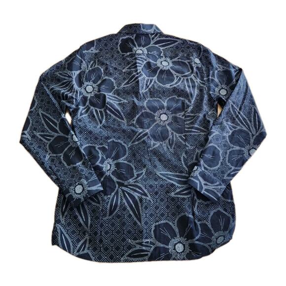 Ted Baker Men Floral Long Sleeve Collar Shirt Size 4 US L Navy Print Geometric - Picture 3 of 7